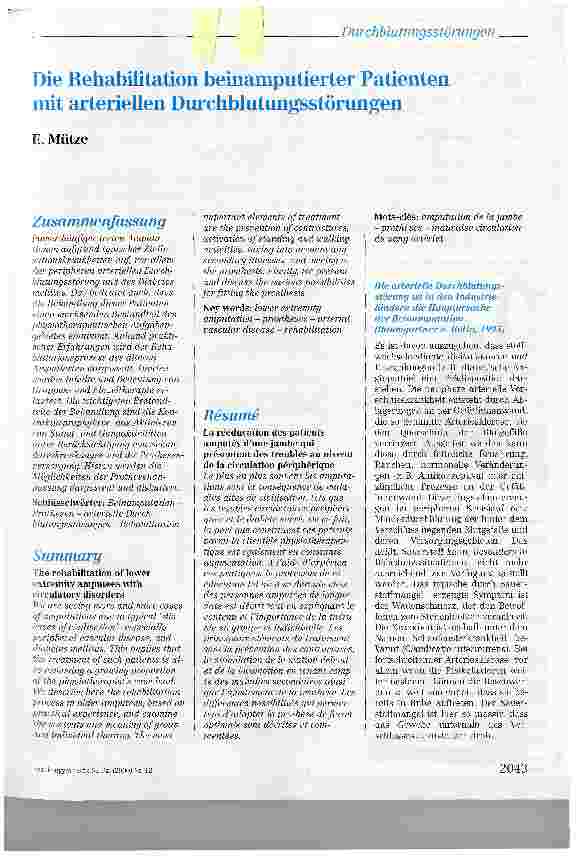Vorschauseite 1: Die Rehabilitation beinamputierter Patienten mit arteriellen Durchblutungsstörungen