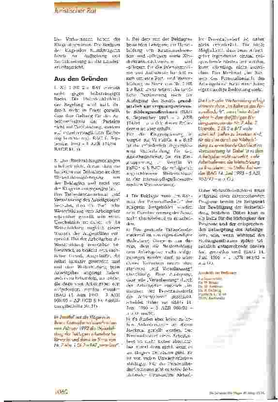 Vorschauseite 3: Rückzahlung der Kosten bei Weiterbildung im Rahmen des Personalbedarfs Streitpunkt Kostenübernahme