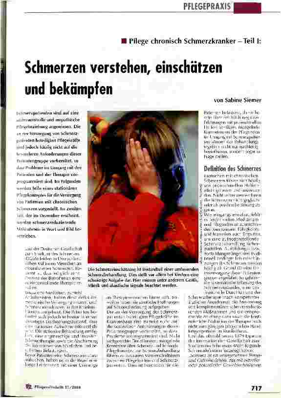 Vorschauseite 1: Schmerzen verstehen, einschätzen und bekämpfen Pflege chronisch Schmerzkranker - Teil I