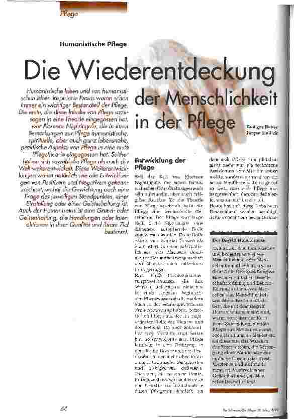 Vorschauseite 1: Die Wiederentdeckung der Menschlichkeit in der Pflege Humanistische Pflege