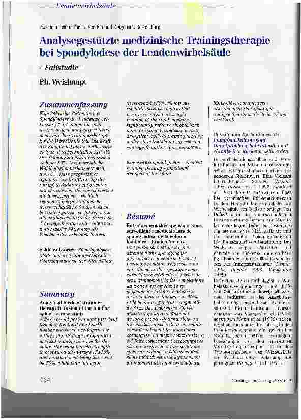 Vorschauseite 1: Analysegestützte medizinische Trainingstherapie bei Spondylodese der Lendenwirbelsäule
