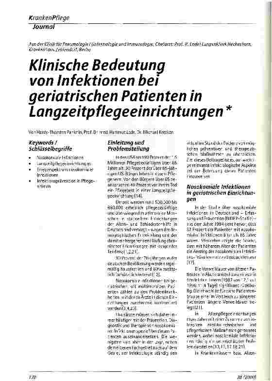 Vorschauseite 1: Klinische Bedeutung von Infektionen bei geriatrischen Patienten in Langzeitpflegeeinrichtungen