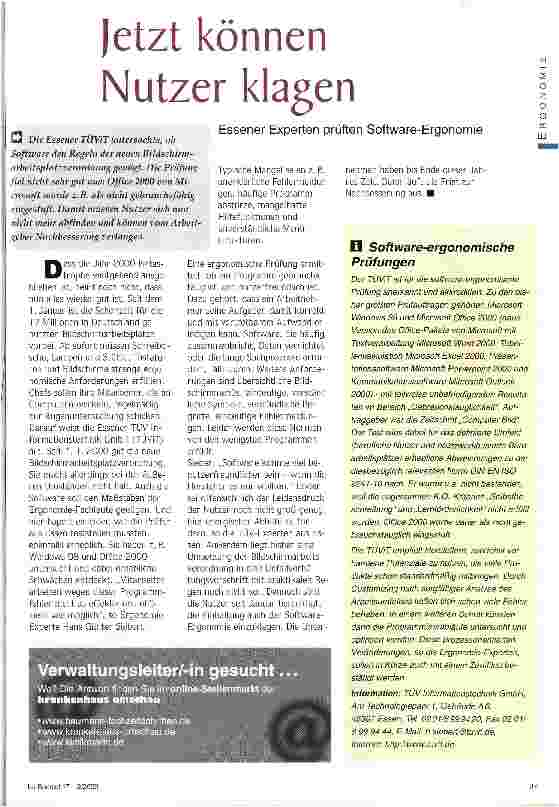 Vorschauseite 1: Jetzt können Nutzer klagen Essener Experten prüfen Software-Ergonomie