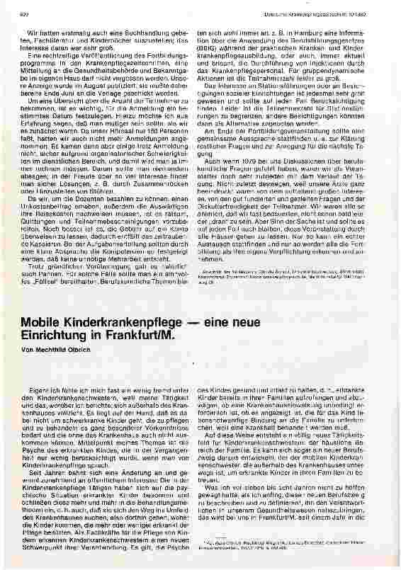 Vorschauseite 3: Berufspolitik der Kinderkrankenschwestern Regionale Fortbildung in Hamburg