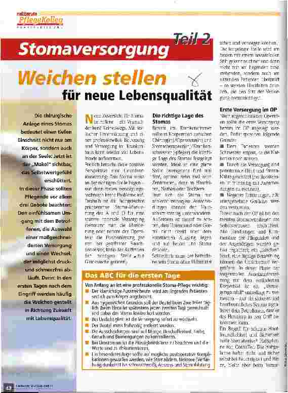 Vorschauseite 1: Stomaversorgung - Teil 2 Weichen stellen für neue Lebensqualität
