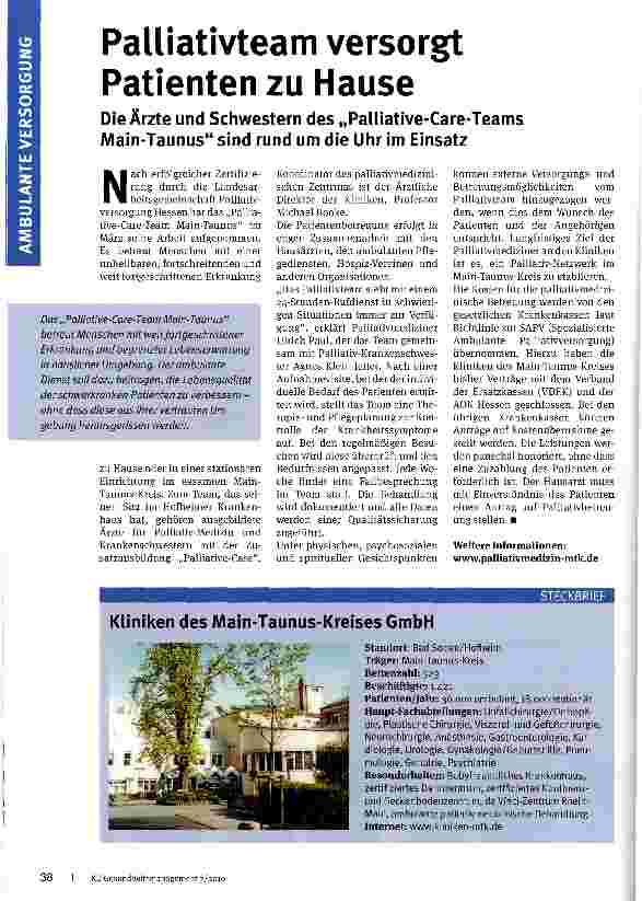 Vorschauseite 1: Palliativteam versorgt Patienten zu Hause