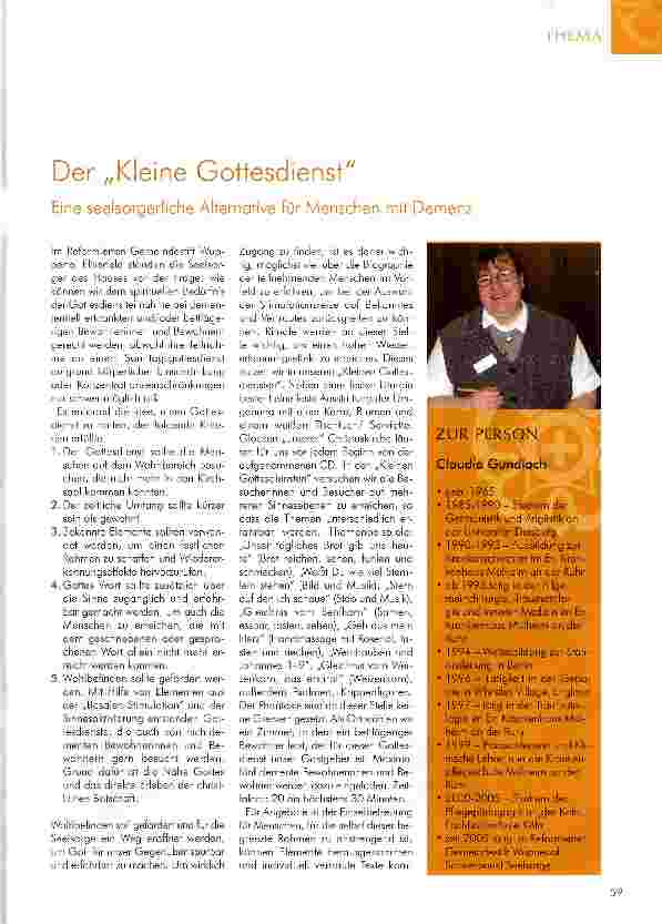 Vorschauseite 1: Der „Kleine Gottesdienst Eine seelsorgerliche Alternative für Menschen mit Demenz
