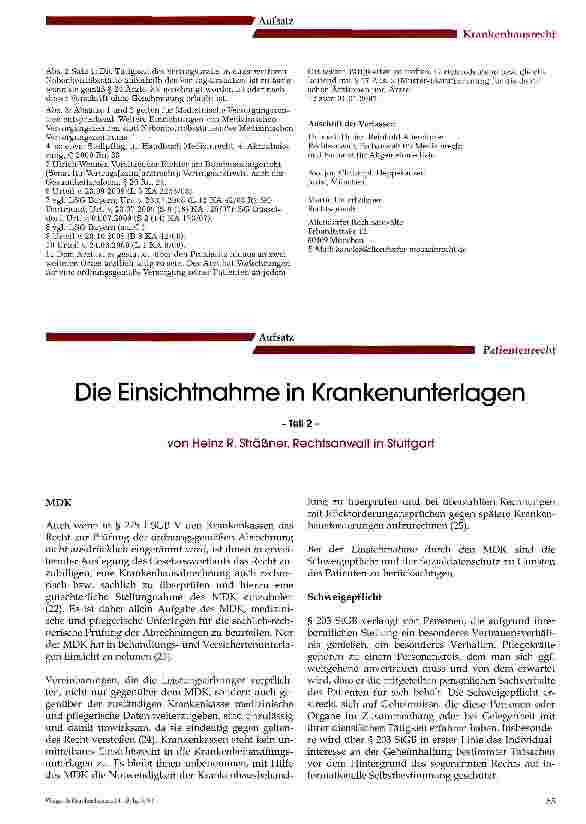 Vorschauseite 1: Die Einsichtnahme in Krankenunterlagen