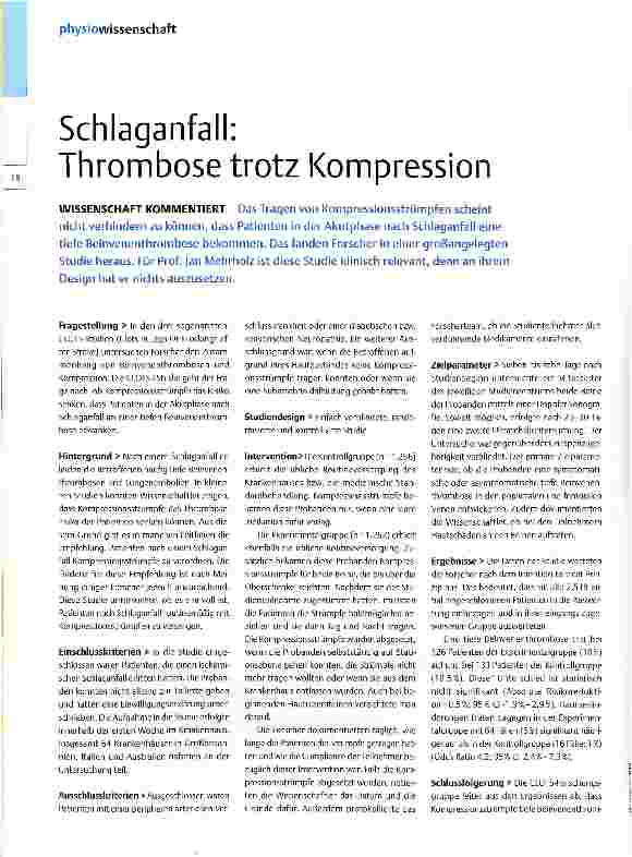 Vorschauseite 1: Schlaganfall: Thrombose trotz Kompression