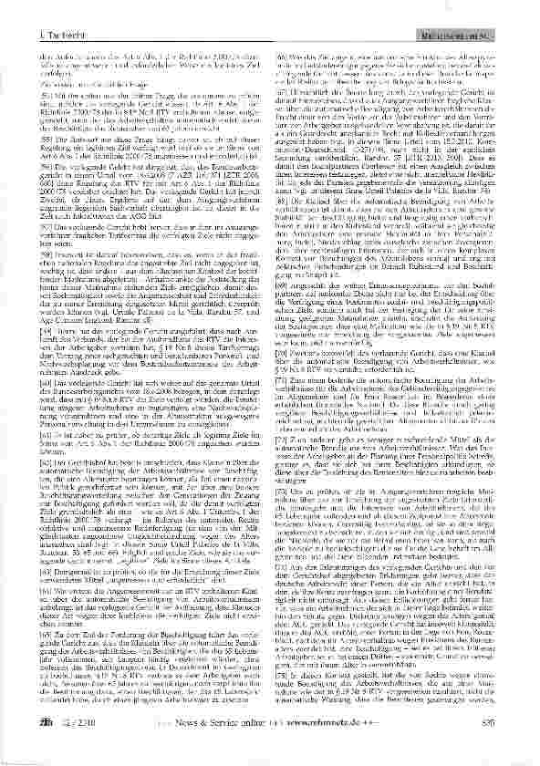 Vorschauseite 3: Tarifliche Altersgrenze 65RL 2000/78 EG; AGG § 10; RTV Gebäudereinigung § 19 Nr. 8