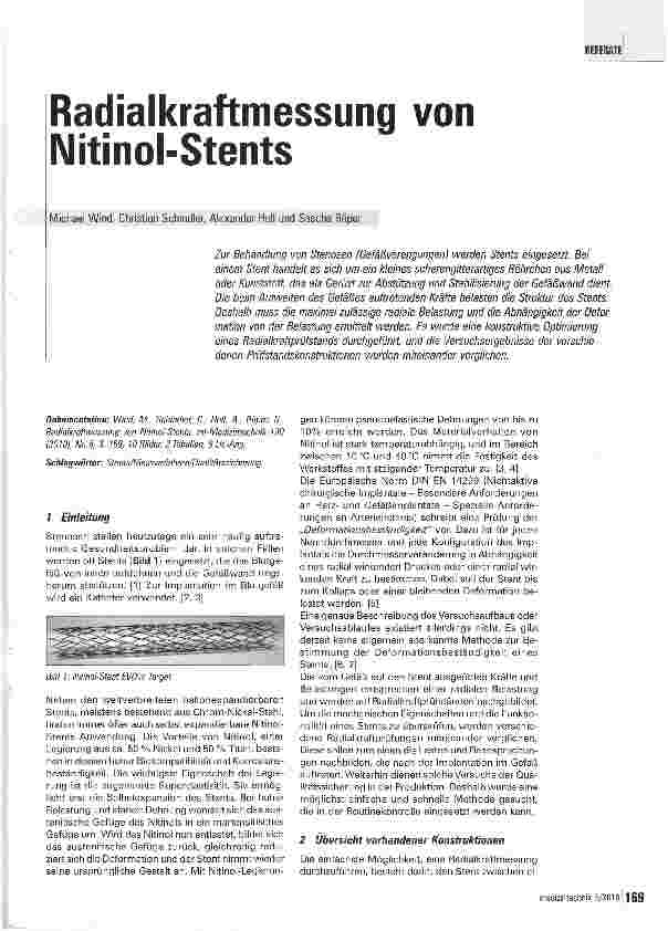Vorschauseite 1: Radialkraftmessung von Nitinol-Stents