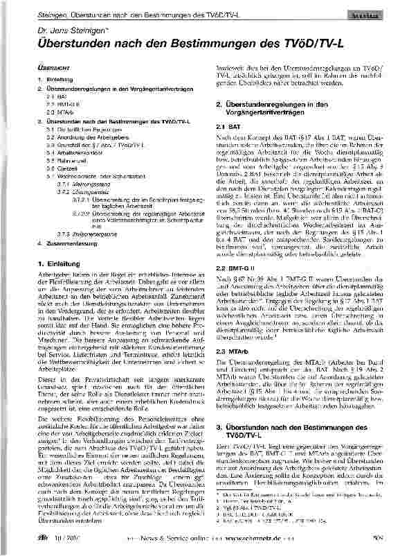 Vorschauseite 1: Überstunden nach den Bestimmungen des TVöD/TV-L