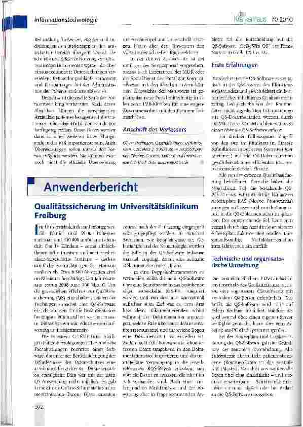 Vorschauseite 1: Qualitätssicherung im Universitätsklinikum Freiburg