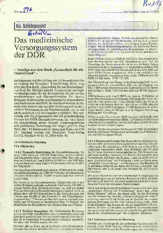 Vorschauseite 1: Das medizinische Versorgungssystem der DDR Auszüge aus dem Buch Gesundheit für ein Deutschland