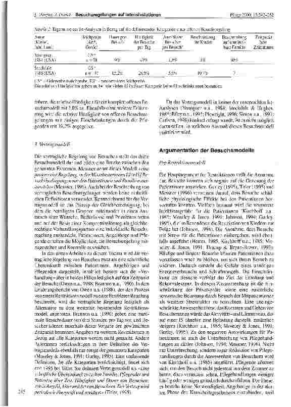 Vorschauseite 4: Besuchsregelungen auf Intensivstationen Eine Literaturstudie englischsprachiger Veröffentlichungen von 1984-1998