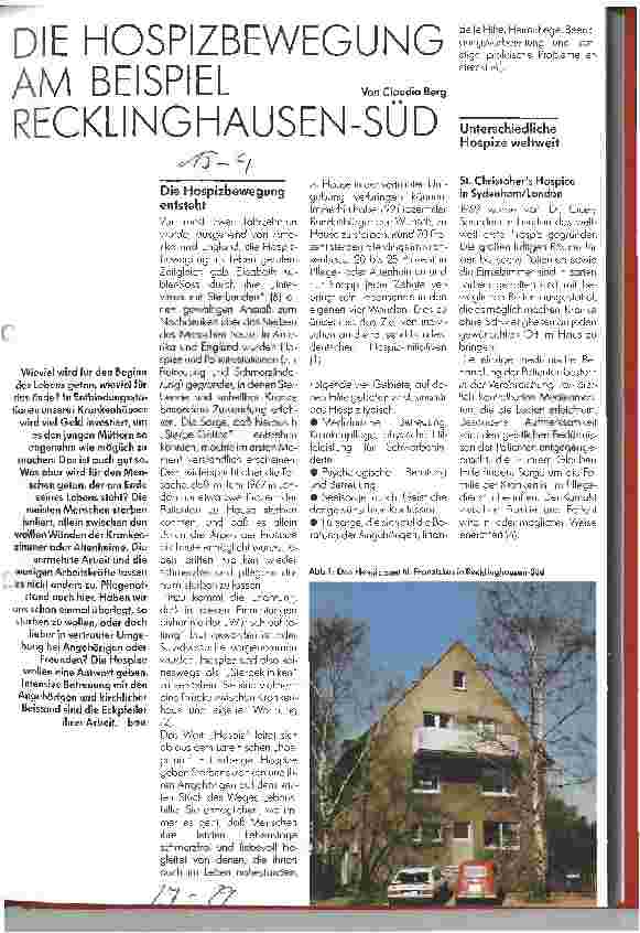 Vorschauseite 1: Die Hospizbewegung am Beispiel Recklinghausen-Süd
