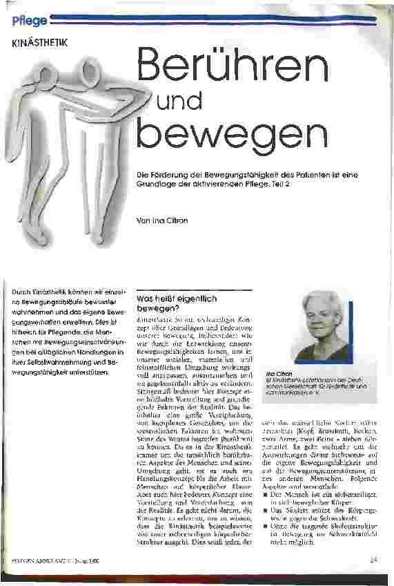 Vorschauseite 1: Berühren und bewegen Die Förderung der Bewegungsfähigkeit ist eine Grundlage der aktivierenden Pflege, Teil 2