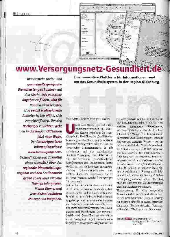 Vorschauseite 1: www.Versorgungsnetz-Gesundheit.de Eine innovative Plattform für Informationen rund um das Gesundheitssystem in der Region Oldenburg