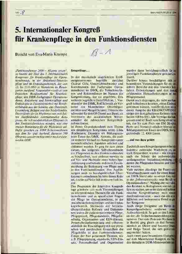 Vorschauseite 1: 5. Internationaler Kongreß für Krankenpflege in den Funktionsdiensten