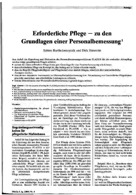 Vorschauseite 1: Erforderliche Pflege - zu den Grundlagen einer Personalbemessung