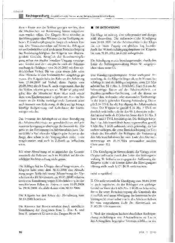 Vorschauseite 4: Diebstahl von sechs Maultaschen rechtfertigt außerordentliche Kündigung