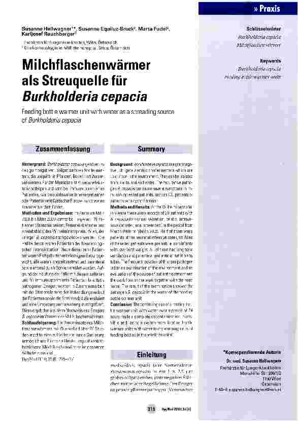 Vorschauseite 1: Milchflaschenwärmer als Streuquelle für Burkholderia cepacia