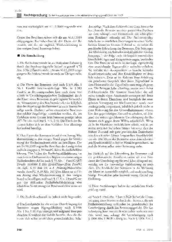 Vorschauseite 2: Zu den Voraussetzungen einer zivilrechtlichen Unterbringung gemäß § 1906 Abs. 1 BGB