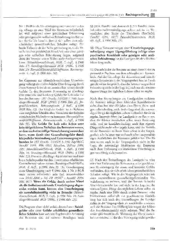 Vorschauseite 3: Zu den Voraussetzungen einer zivilrechtlichen Unterbringung gemäß § 1906 Abs. 1 BGB
