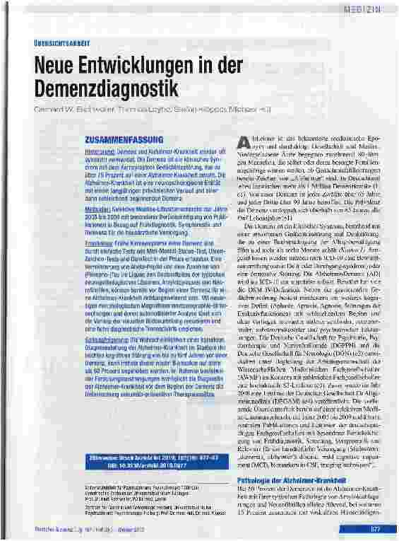 Vorschauseite 1: Neue Entwicklungen in der Demenzdiagnostik