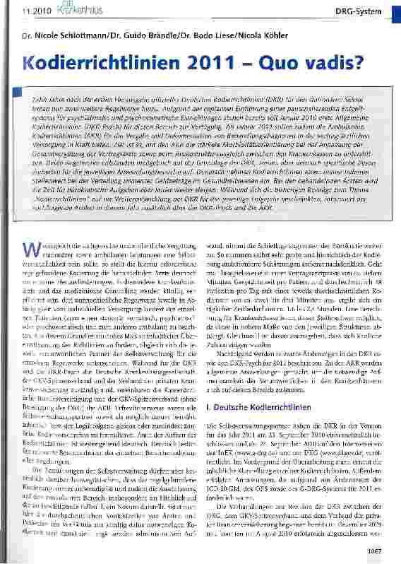 Vorschauseite 1: Kodierrichtlinien 2011 - Quo vadis?