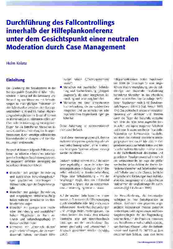 Vorschauseite 1: Durchführung des Fallcontrollings innerhalb der Hilfeplankonferenz unter dem Gesichtspunkt einer neutralen Moderation durch Case Management