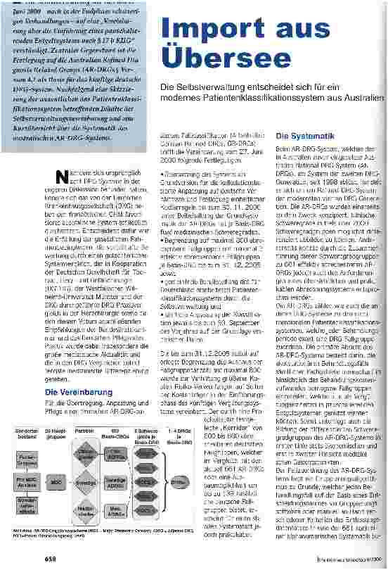 Vorschauseite 1: Import aus Übersee Die Selbstverwaltung entscheidet sich für ein modernes Patientenklassifikationssystem aus Australien