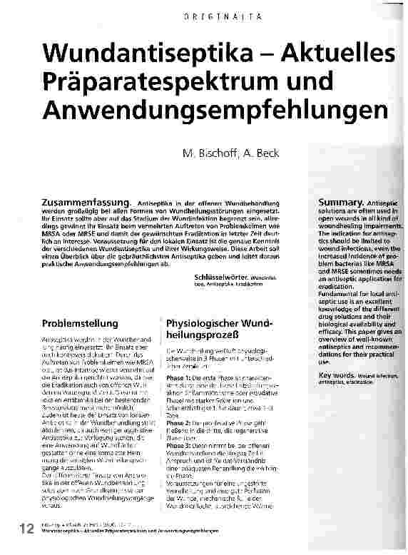 Vorschauseite 1: Wundantiseptika - Aktuelles Präparatespektrum und Anwendungsempfehlungen