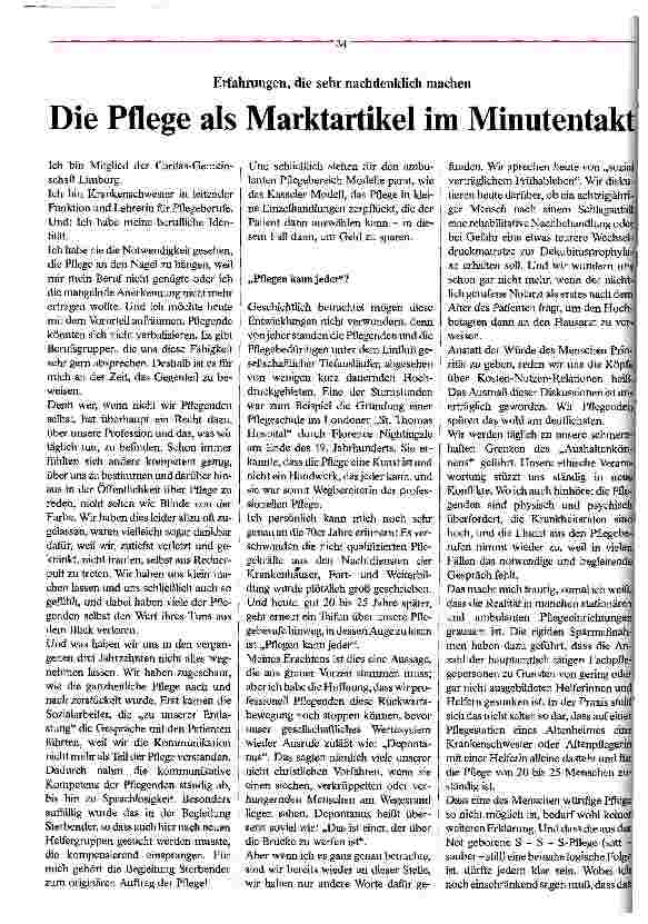 Vorschauseite 1: Die Pflege als Markenartikel im Minutentakt Erfahrungen, die sehr nachdenklich machen