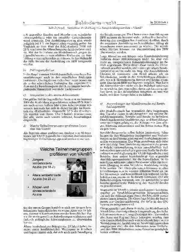Vorschauseite 6: Verzahnte Ausbildung mit Beruf sbildungs-werken - VAmB« -»Durch Kooperation zum Erfolg« - Erfahrungen, Ergebnisse und Wirkungen