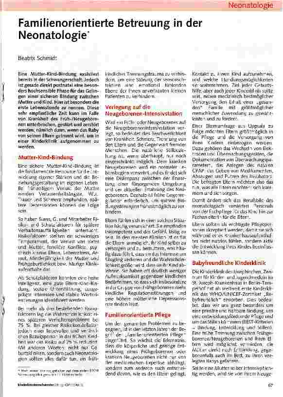 Vorschauseite 1: Familienorientierte Betreuung in der Neonatologie