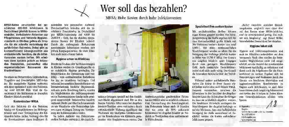 Vorschauseite 1: Wer soll das bezahlen? MRSA: Hohe Kosten durch hohe Infektionsraten