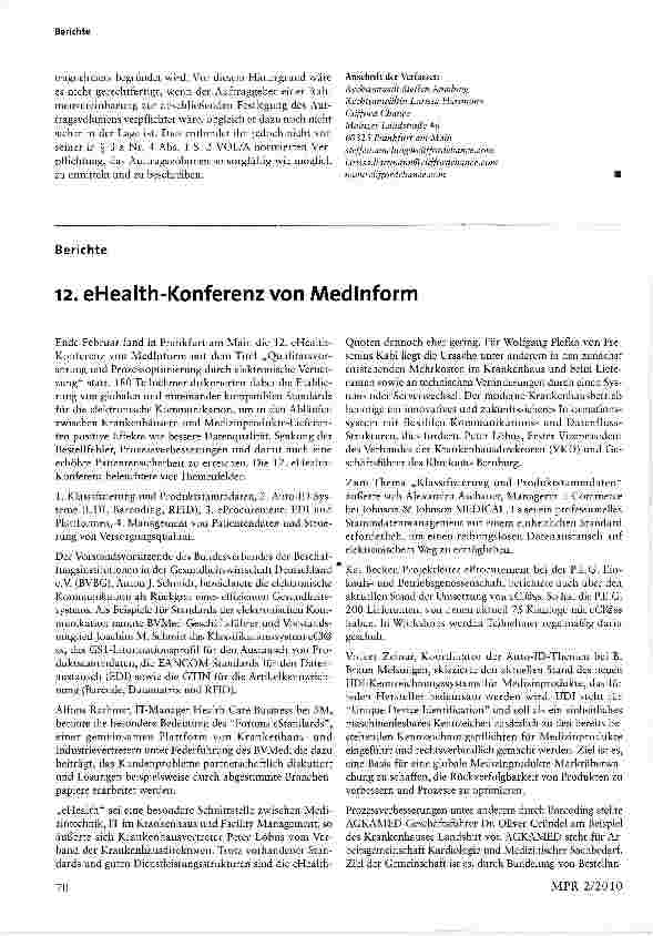 Vorschauseite 1: 12. eHealth-Konferenz von Medinform