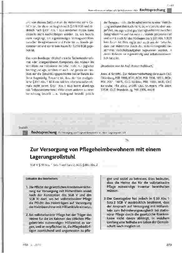 Vorschauseite 1: Zur Versorgung von Pflegeheimbewohnern mit einem Lagerungsrollstuhl