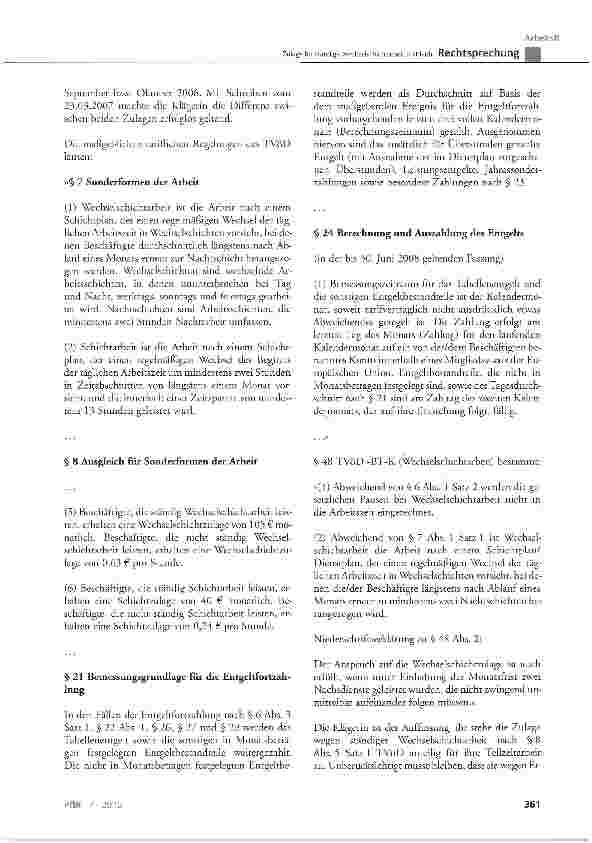 Vorschauseite 2: Zulage für ständige Wechselschichtarbeit - Urlaub