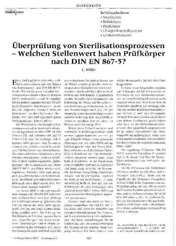 Vorschauseite 1: Überprüfung von Sterilisationsprozessen - Welchen Stellenwert haben Prüfkörpernach DIN EN 867-5?