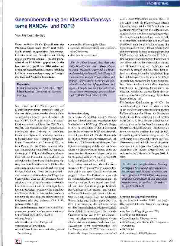 Vorschauseite 1: Gegenüberstellung der Klassifikationssysteme NANDA-I und POP®
