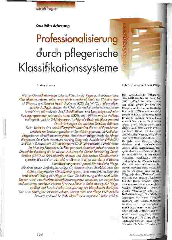 Vorschauseite 1: Professionalisierung durch pflegerische Klassifikationssysteme Teil 1: Unaussprechliche Pflege