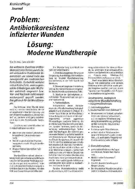 Vorschauseite 1: Problem: Antibiotikaresistenz infizierter Wunden Lösung: Moderne Wundtherapie