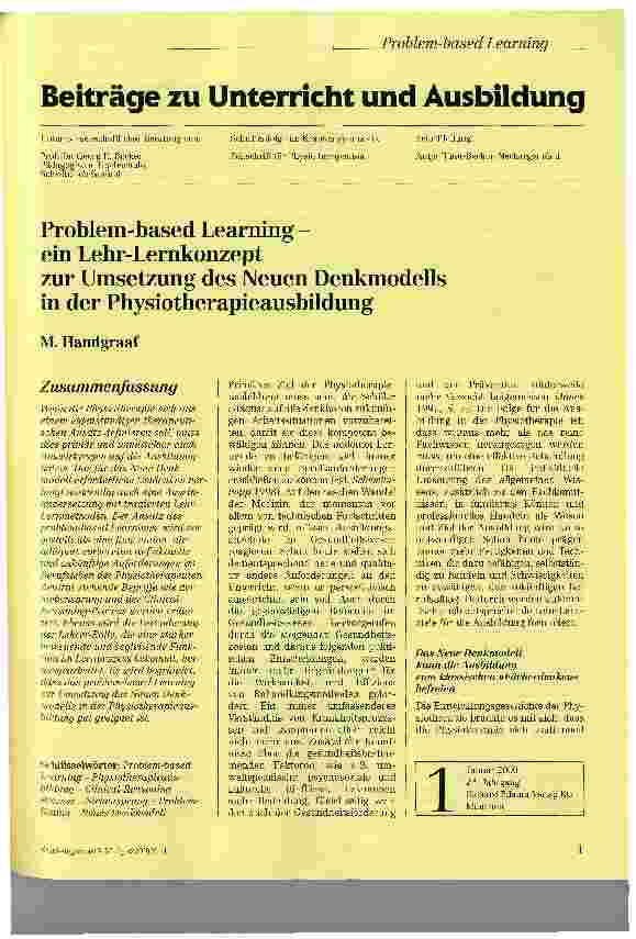 Vorschauseite 1: Problem-based Learning - ein Lehr-Lernkonzeptzur Umsetzung des Neuen Denkmodells in der Physiotherapieausbildung
