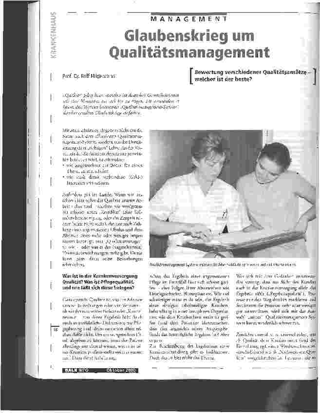 Vorschauseite 1: Glaubenskrieg um Qualitätsmanagement