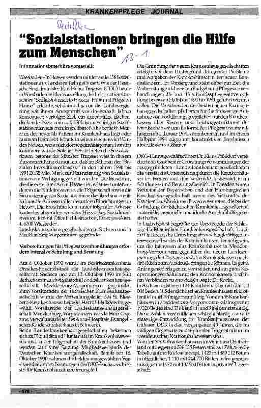 Vorschauseite 1: Sozialstationen bringen die Hilfe zum Menschen Informationsbroschüre vorgestellt