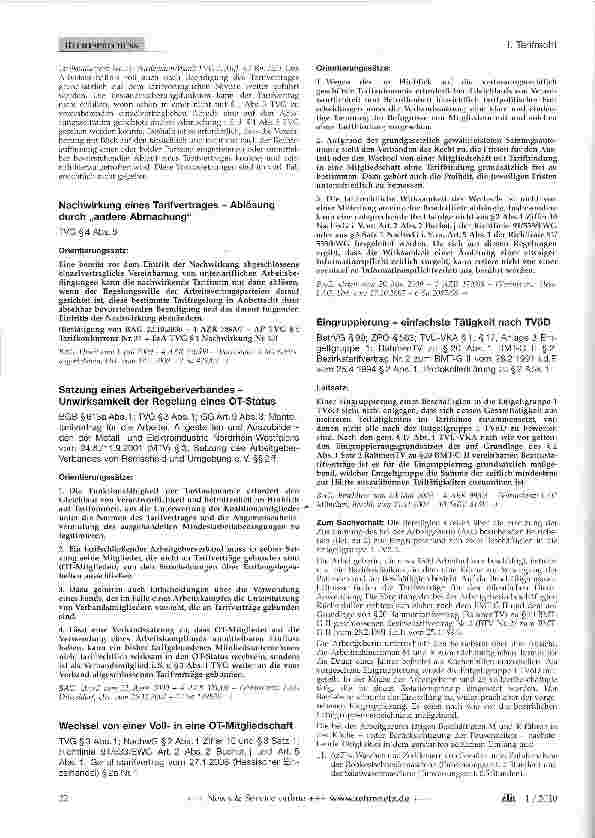 Vorschauseite 1: Nachwirkung eines Tarifvertrages - Ablösung durch „andere Abmachung