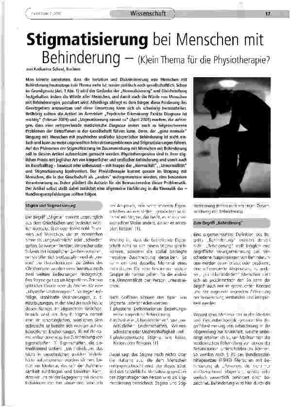 Vorschauseite 1: Stigmatisierung bei Menschen mit Behinderung — (K)ein Thema für die Physiotherapie