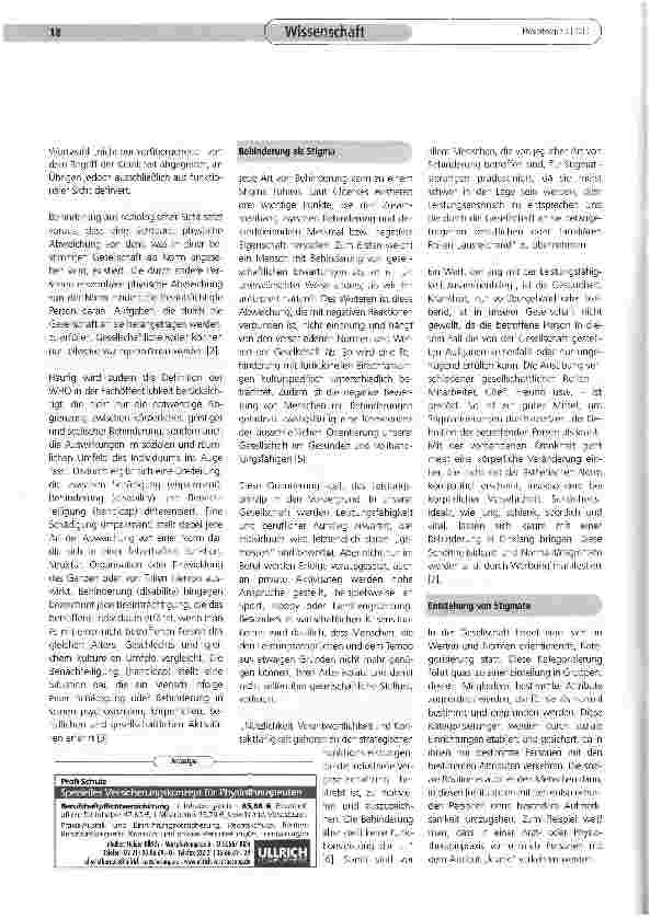 Vorschauseite 2: Stigmatisierung bei Menschen mit Behinderung — (K)ein Thema für die Physiotherapie